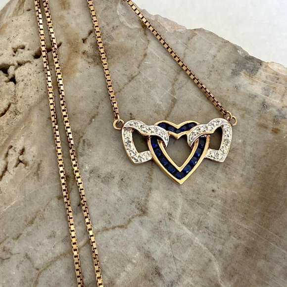 Ross-Simons Gold Vermeil Sterling Silver Triple Heart Sapphire Pendant Necklace - Picture 6 of 16